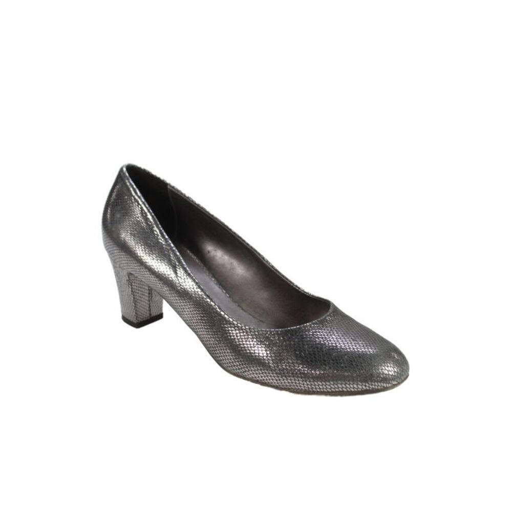 Aquatalia Womens Metallic Embossed Block Heels Pumps Shoes Silver Sz 10